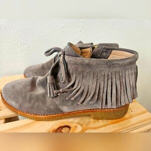 Kate Spade Suede Boots 7 Bitsy Fringe Ankle Booties Gray Boho Bohemian Moccasins